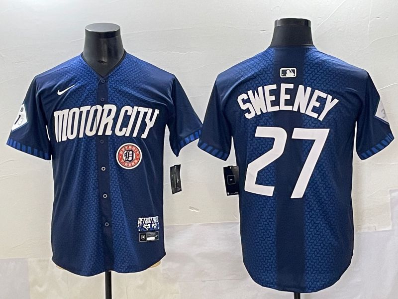 Men 2025 Detroit Tigers #27 Sweeney Blue City Edition Nike MLB Jersey style 6